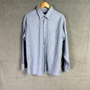 Proper Cloth Mens Blue Linen Blend Button Down Shirt XL Career Business Office